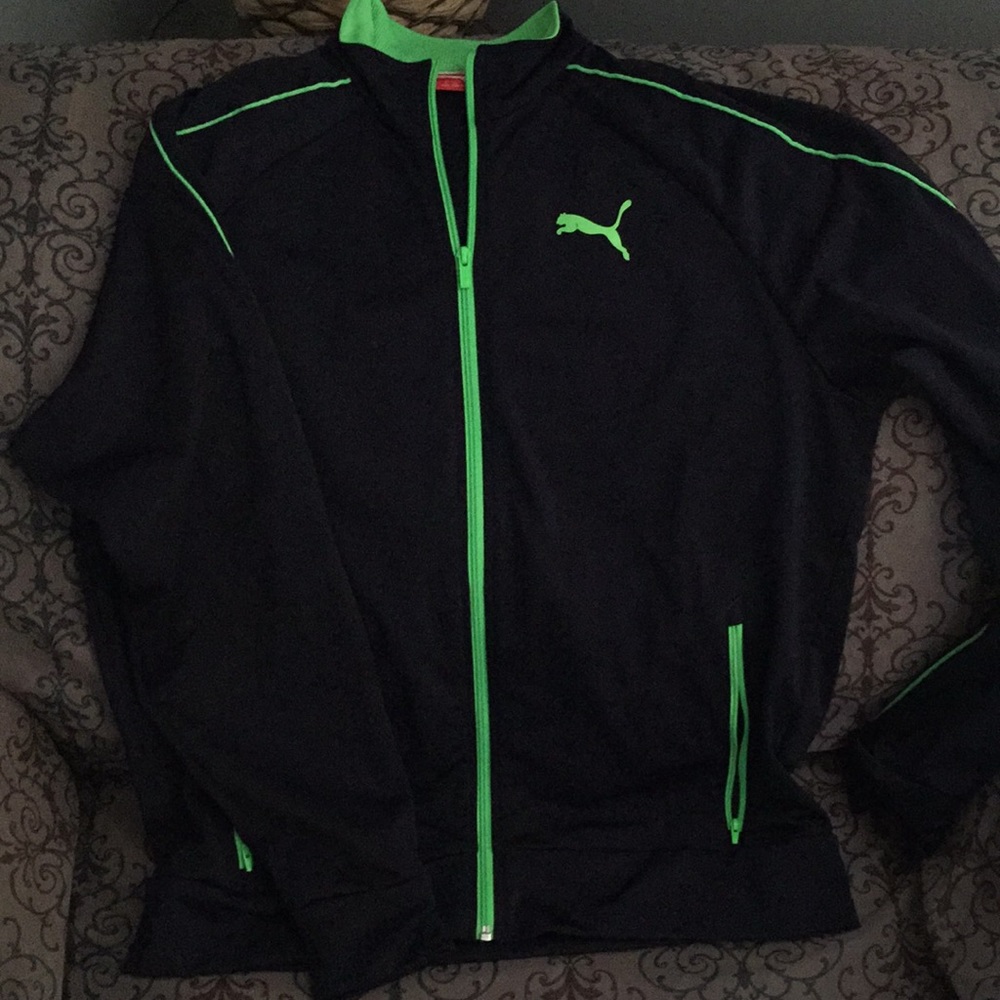 Mens Puma Navy Blue / Green Track Jacket Size L